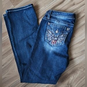 Miss Me Dark Blue Boot Cut Jeans with Decorative Pocket